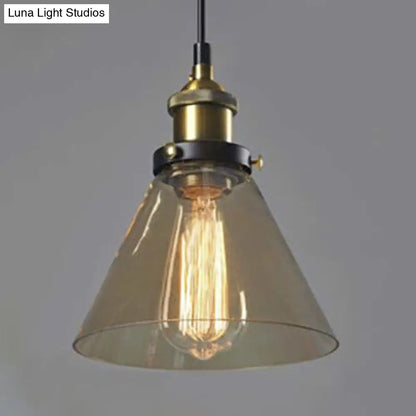 Wide Cone Pendant Light - Industrial Grey/Brown/Clear Glass Hang Lamp - 5.5"/7" - Bronze