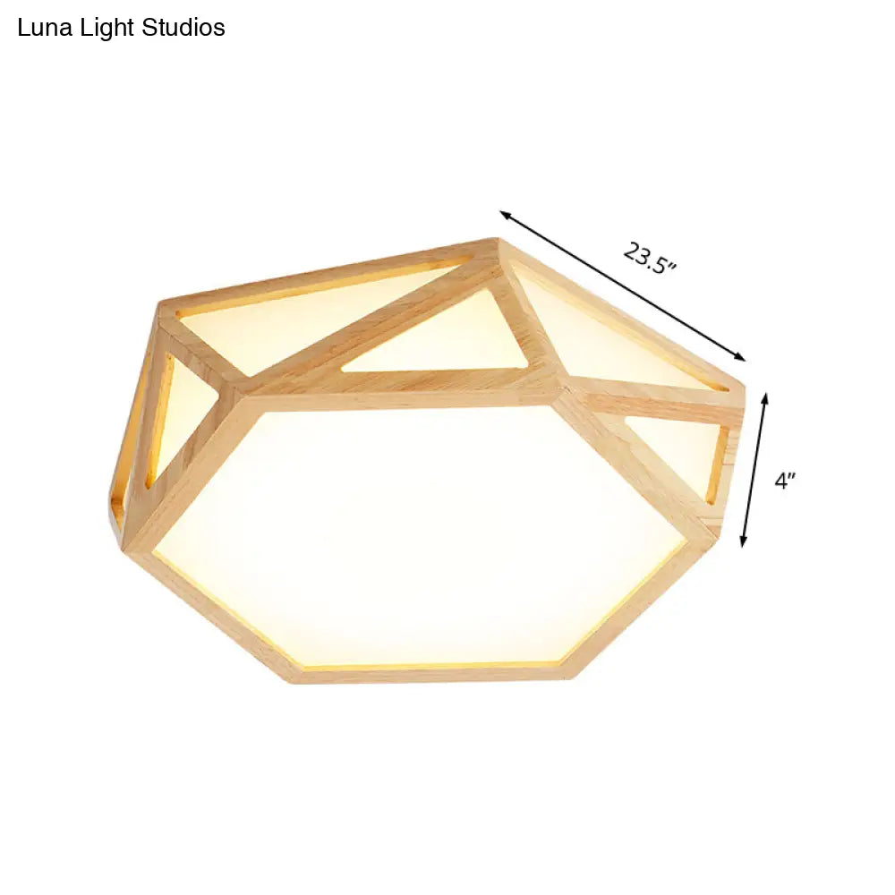DecorBites™ DecorBites™ Wide Geometric Flush Mount Nordic Wood LED Lamp - 16"/19.5"/23.5" Beige Design for Living Room