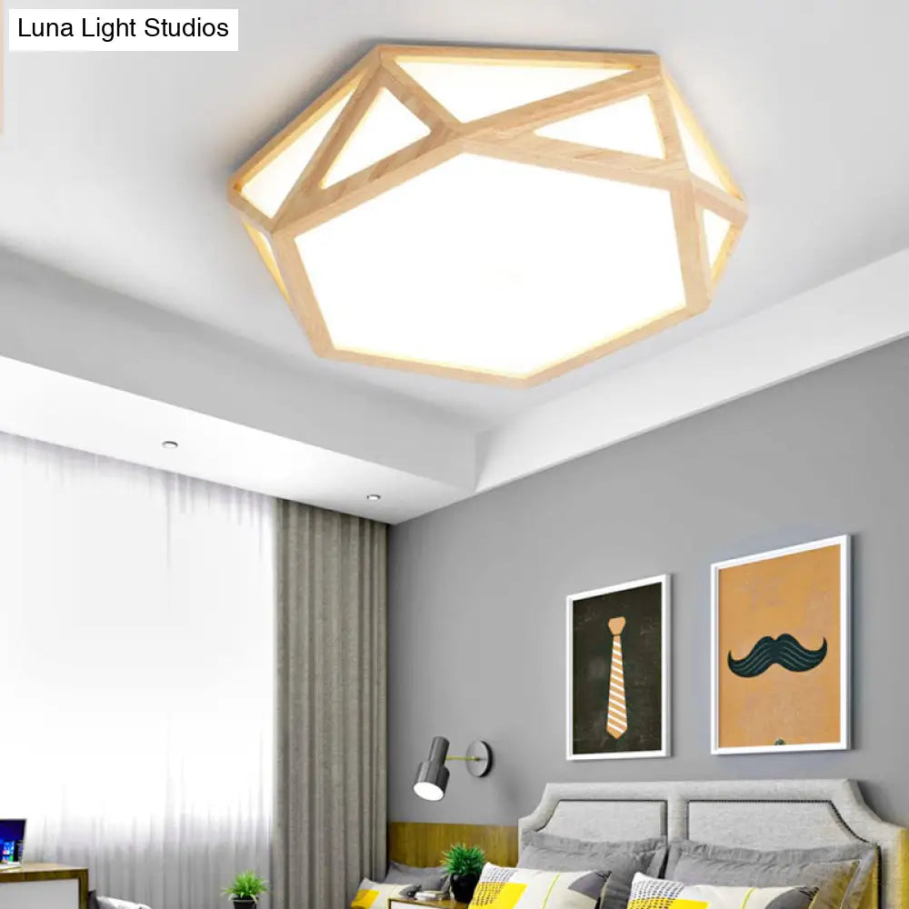 DecorBites™ DecorBites™ Wide Geometric Flush Mount Nordic Wood LED Lamp - 16"/19.5"/23.5" Beige Design for Living Room