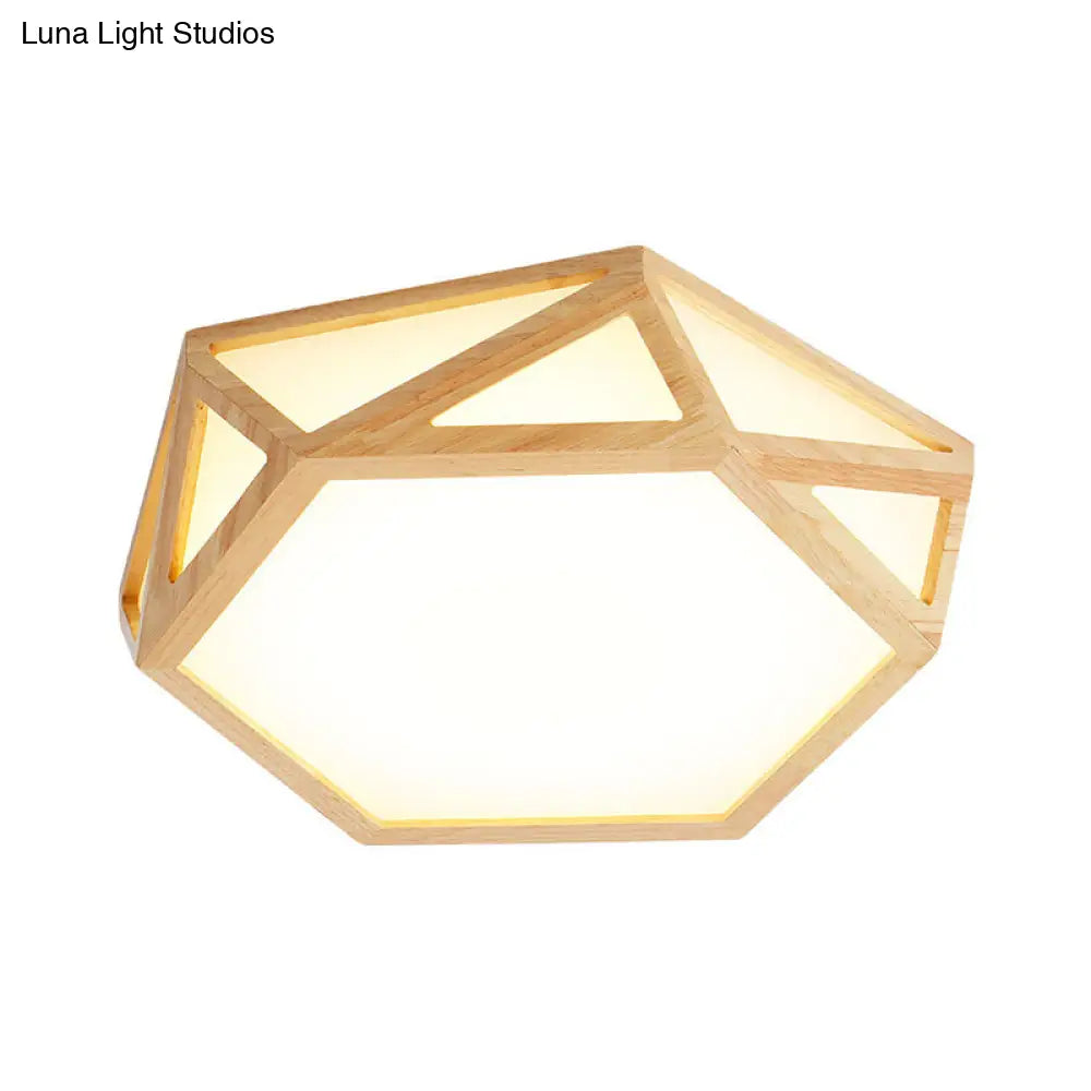 DecorBites™ DecorBites™ Wide Geometric Flush Mount Nordic Wood LED Lamp - 16"/19.5"/23.5" Beige Design for Living Room