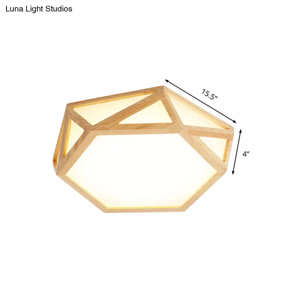 DecorBites™ DecorBites™ Wide Geometric Flush Mount Nordic Wood LED Lamp - 16"/19.5"/23.5" Beige Design for Living Room