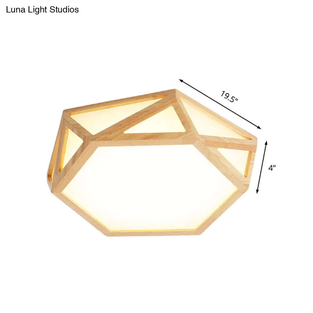DecorBites™ DecorBites™ Wide Geometric Flush Mount Nordic Wood LED Lamp - 16"/19.5"/23.5" Beige Design for Living Room