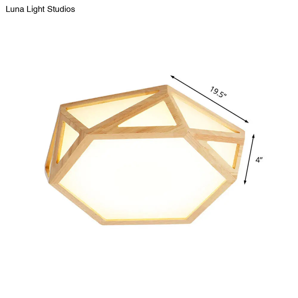 DecorBites™ DecorBites™ Wide Geometric Flush Mount Nordic Wood LED Lamp - 16"/19.5"/23.5" Beige Design for Living Room