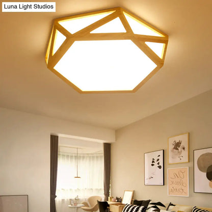 DecorBites™ DecorBites™ Wide Geometric Flush Mount Nordic Wood LED Lamp - 16"/19.5"/23.5" Beige Design for Living Room
