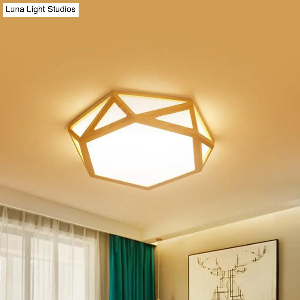 DecorBites™ DecorBites™ Wide Geometric Flush Mount Nordic Wood LED Lamp - 16"/19.5"/23.5" Beige Design for Living Room