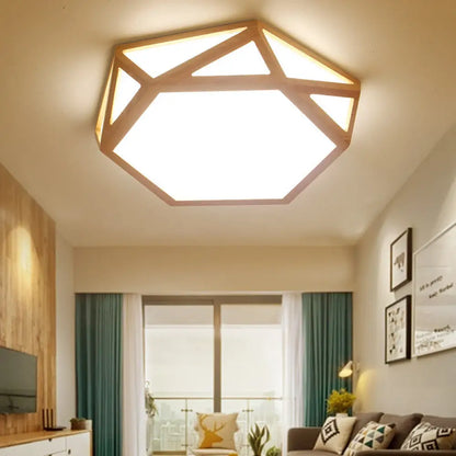 DecorBites™ DecorBites™ Wide Geometric Flush Mount Nordic Wood LED Lamp - 16"/19.5"/23.5" Beige Design for Living Room