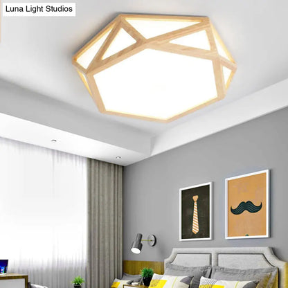 DecorBites™ DecorBites™ Wide Geometric Flush Mount Nordic Wood LED Lamp - 16"/19.5"/23.5" Beige Design for Living Room