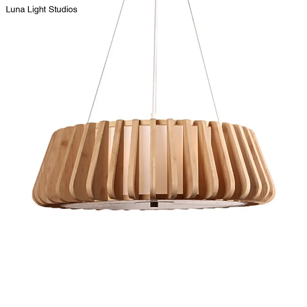 Wide Tapered Suspension Lighting - Traditional Wood 1-Bulb Nickel Hanging Ceiling Light - 19.5"/23.5