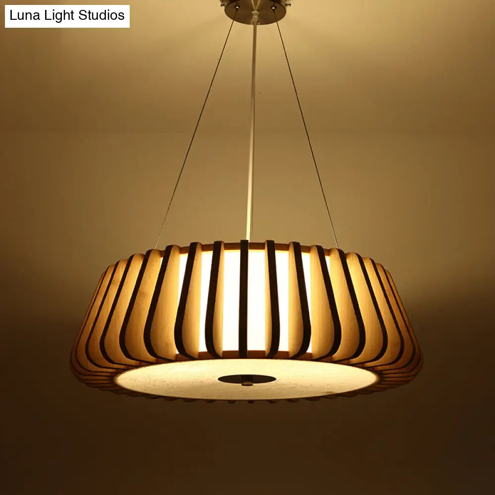 Wide Tapered Suspension Lighting - Traditional Wood 1-Bulb Nickel Hanging Ceiling Light - 19.5"/23.5