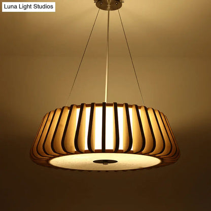 Wide Tapered Suspension Lighting - Traditional Wood 1-Bulb Nickel Hanging Ceiling Light - 19.5"/23.5