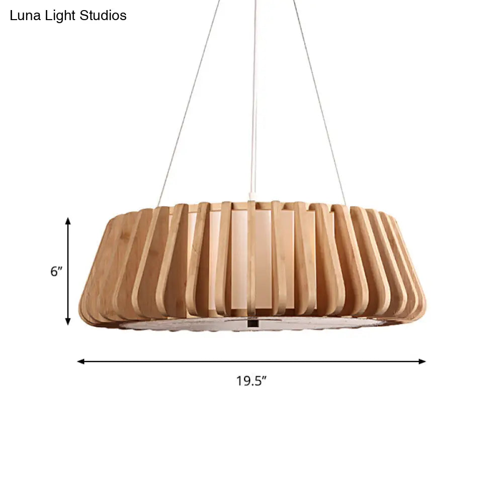 Wide Tapered Suspension Lighting - Traditional Wood 1-Bulb Nickel Hanging Ceiling Light - 19.5"/23.5