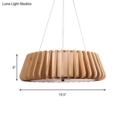 Wide Tapered Suspension Lighting - Traditional Wood 1-Bulb Nickel Hanging Ceiling Light - 19.5"/23.5