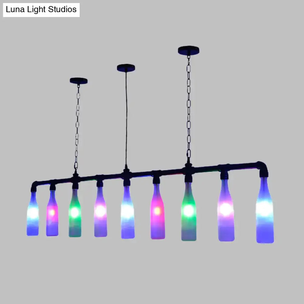 Decorbites™ art deco wine bottle island pendant light with black pipe frame and vibrant rainbow glass shades designed for bars
