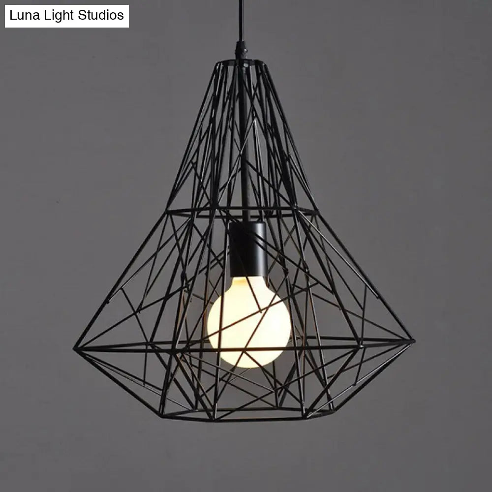 Wire Cage Pendant Light - Black Metal Ceiling Lamp for Restaurants