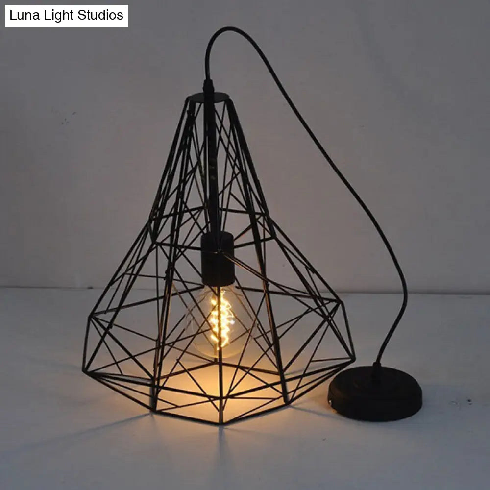 Wire Cage Pendant Light - Black Metal Ceiling Lamp for Restaurants