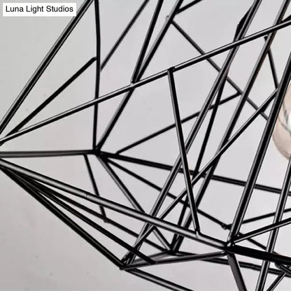 Wire Cage Pendant Light - Black Metal Ceiling Lamp for Restaurants