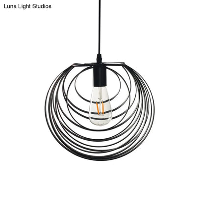 Wire Frame Industrial Pendant Light - Minimalist Black Metal Hanging Lamp for Living Room