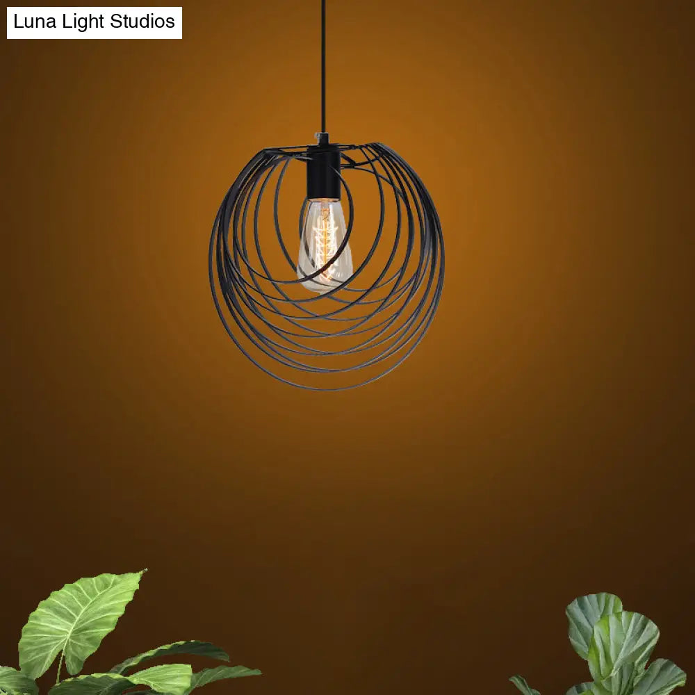 Wire Frame Industrial Pendant Light - Minimalist Black Metal Hanging Lamp for Living Room