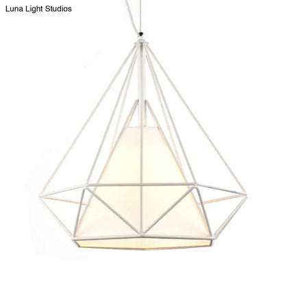 Wire Frame Pendant Light with Fabric Shade - Loft White Metal Ceiling Lighting for Coffee Shop