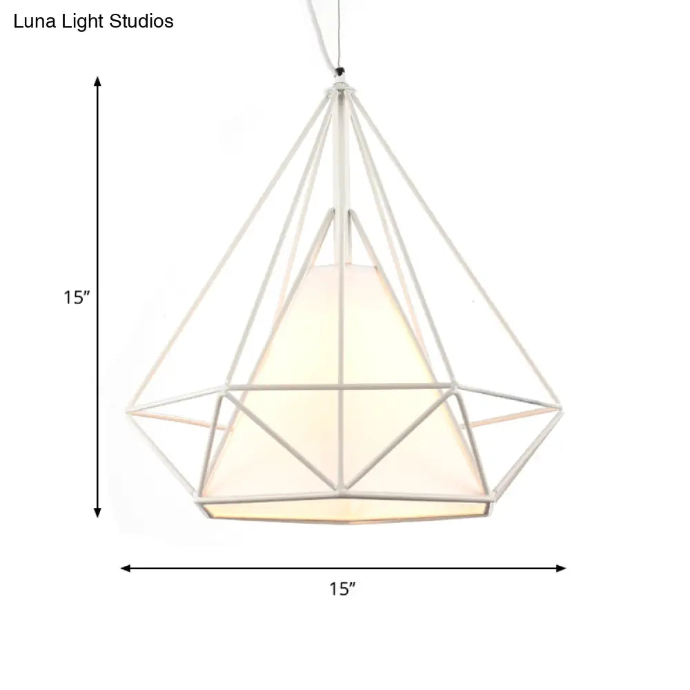 Wire Frame Pendant Light with Fabric Shade - Loft White Metal Ceiling Lighting for Coffee Shop