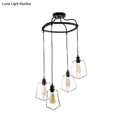 Wire Frame Vintage Style Metal Geometric Suspension Light - 4/6 Lights - Dining Room Hanging Lamp (Black/Gold)