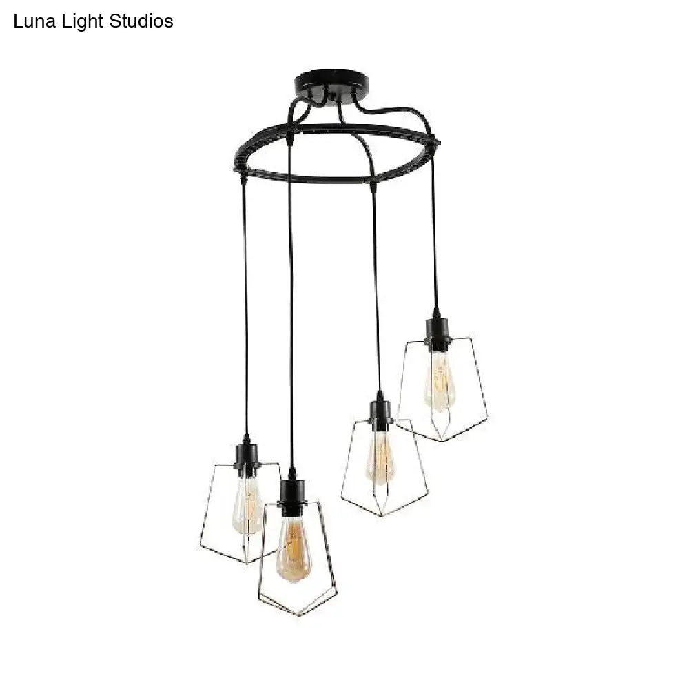 Wire Frame Vintage Style Metal Geometric Suspension Light - 4/6 Lights - Dining Room Hanging Lamp (Black/Gold)