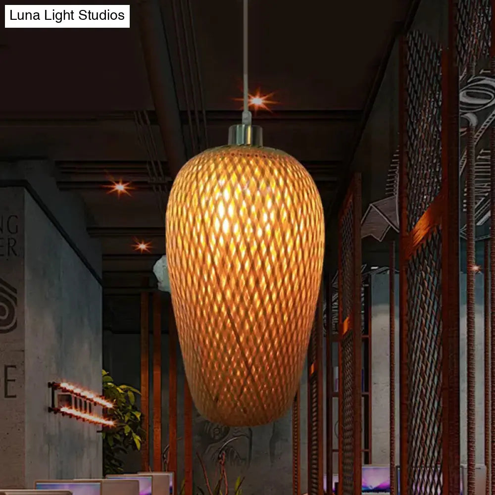 Wood and Bamboo Restaurant Pendant Lamp Kit with Weave Shade