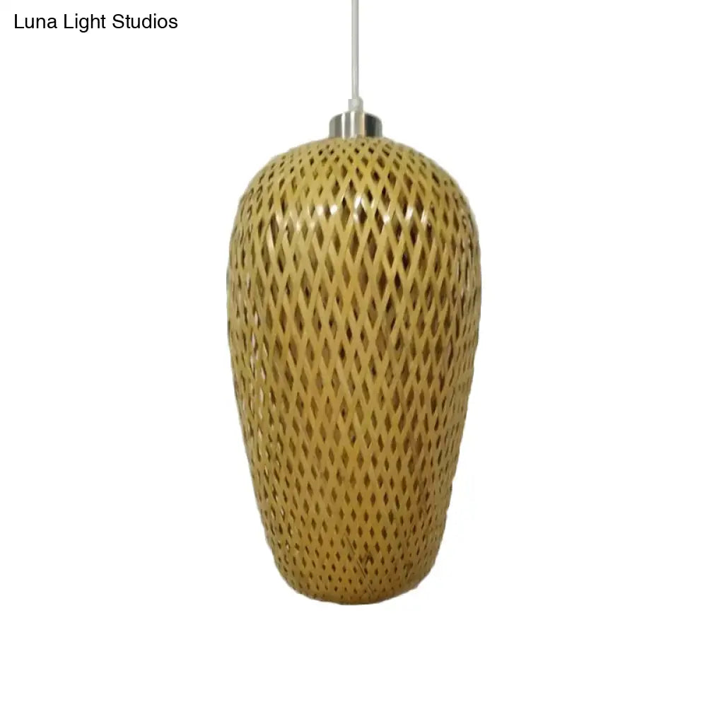 Wood and Bamboo Restaurant Pendant Lamp Kit with Weave Shade