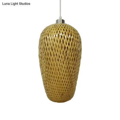 Wood and Bamboo Restaurant Pendant Lamp Kit with Weave Shade