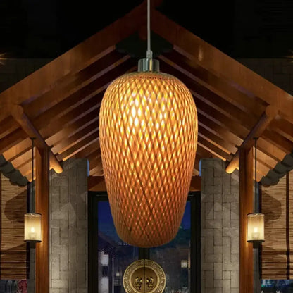 Wood and Bamboo Restaurant Pendant Lamp Kit with Weave Shade