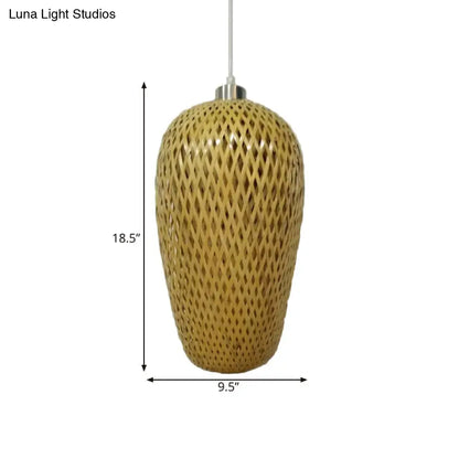 Wood and Bamboo Restaurant Pendant Lamp Kit with Weave Shade