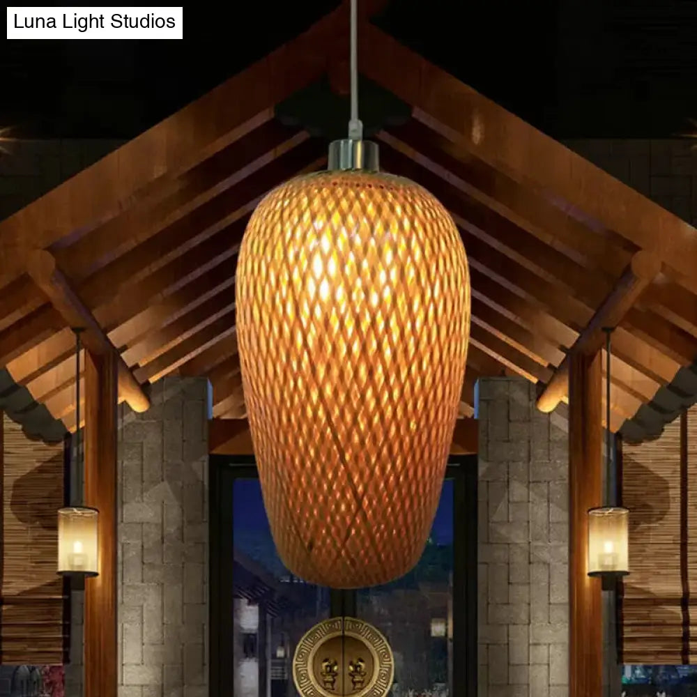 Wood and Bamboo Restaurant Pendant Lamp Kit with Weave Shade