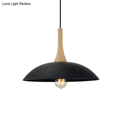 Wood and Metal Modernist Ceiling Pendant Light - Black/White, 12.5"/16" W, 1 Head for Table