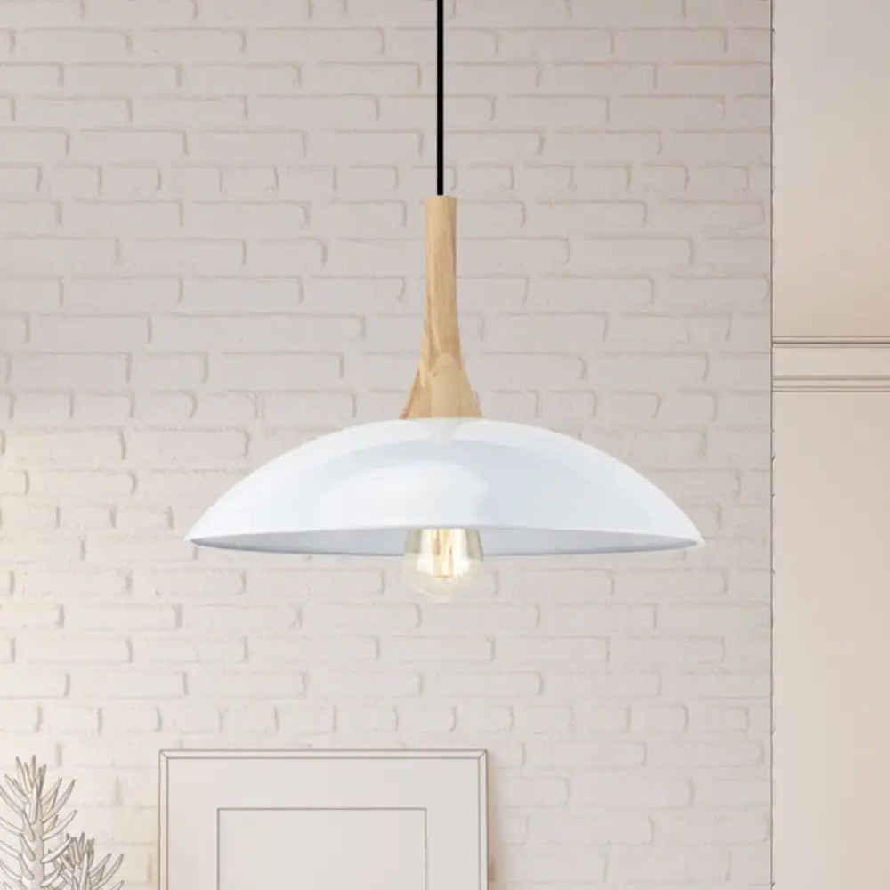 Wood and Metal Modernist Ceiling Pendant Light - Black/White, 12.5"/16" W, 1 Head for Table