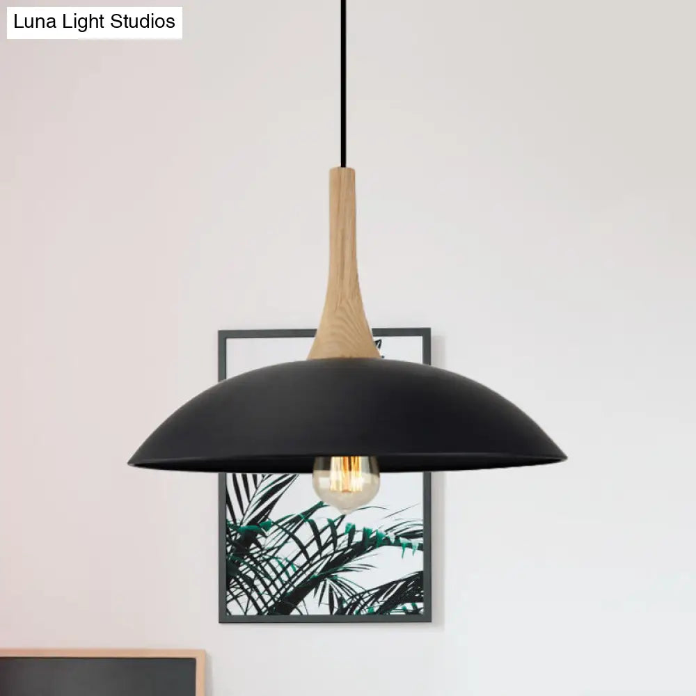 Wood and Metal Modernist Ceiling Pendant Light - Black/White, 12.5"/16" W, 1 Head for Table