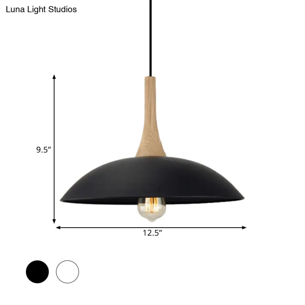 Wood and Metal Modernist Ceiling Pendant Light - Black/White, 12.5"/16" W, 1 Head for Table