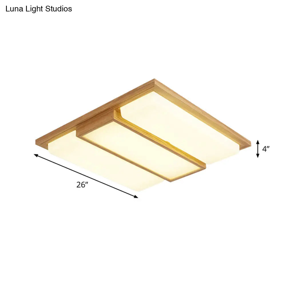 DecorBites™ DecorBites™ Wood Flush Lamp Simplicity LED Ceiling Mounted Fixture in Warm/White Light - Square/Rectangle, 26"/35.5" Long, Beige