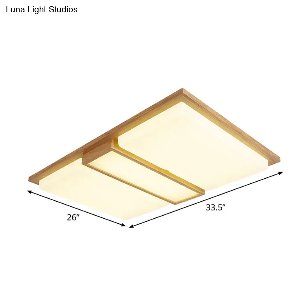 DecorBites™ DecorBites™ Wood Flush Lamp Simplicity LED Ceiling Mounted Fixture in Warm/White Light - Square/Rectangle, 26"/35.5" Long, Beige