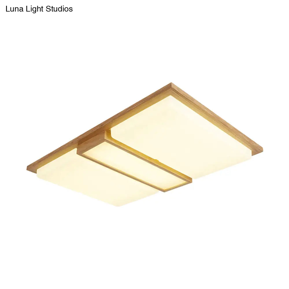 DecorBites™ DecorBites™ Wood Flush Lamp Simplicity LED Ceiling Mounted Fixture in Warm/White Light - Square/Rectangle, 26"/35.5" Long, Beige