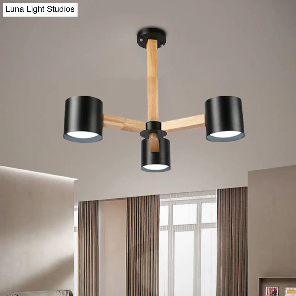 Wood & Iron Nordic Pendant Light with Drum Shade for Study Room in Black/White