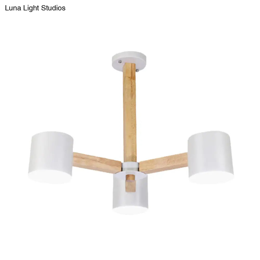 Wood & Iron Nordic Pendant Light with Drum Shade for Study Room in Black/White