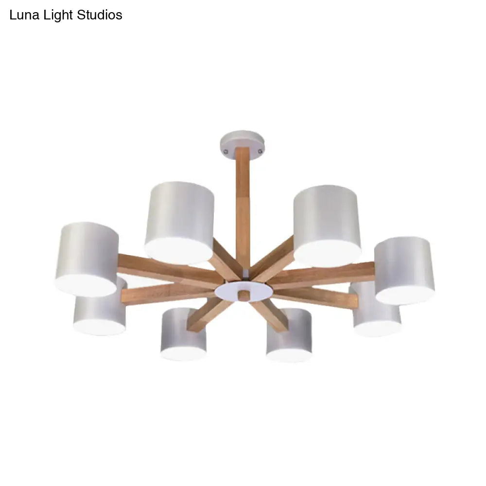 Wood & Iron Nordic Pendant Light with Drum Shade for Study Room in Black/White