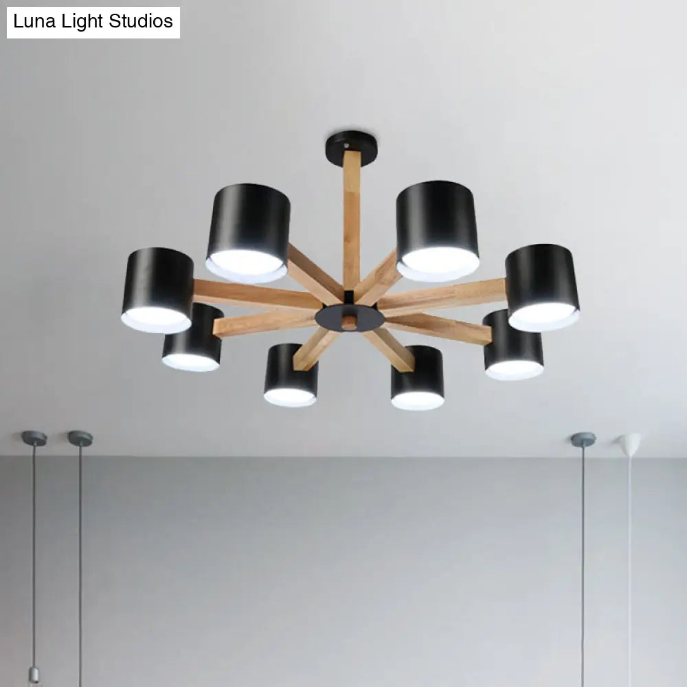 Wood & Iron Nordic Pendant Light with Drum Shade for Study Room in Black/White