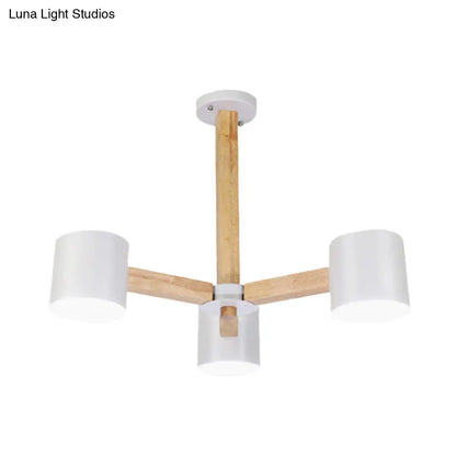 Wood & Iron Nordic Pendant Light with Drum Shade for Study Room in Black/White