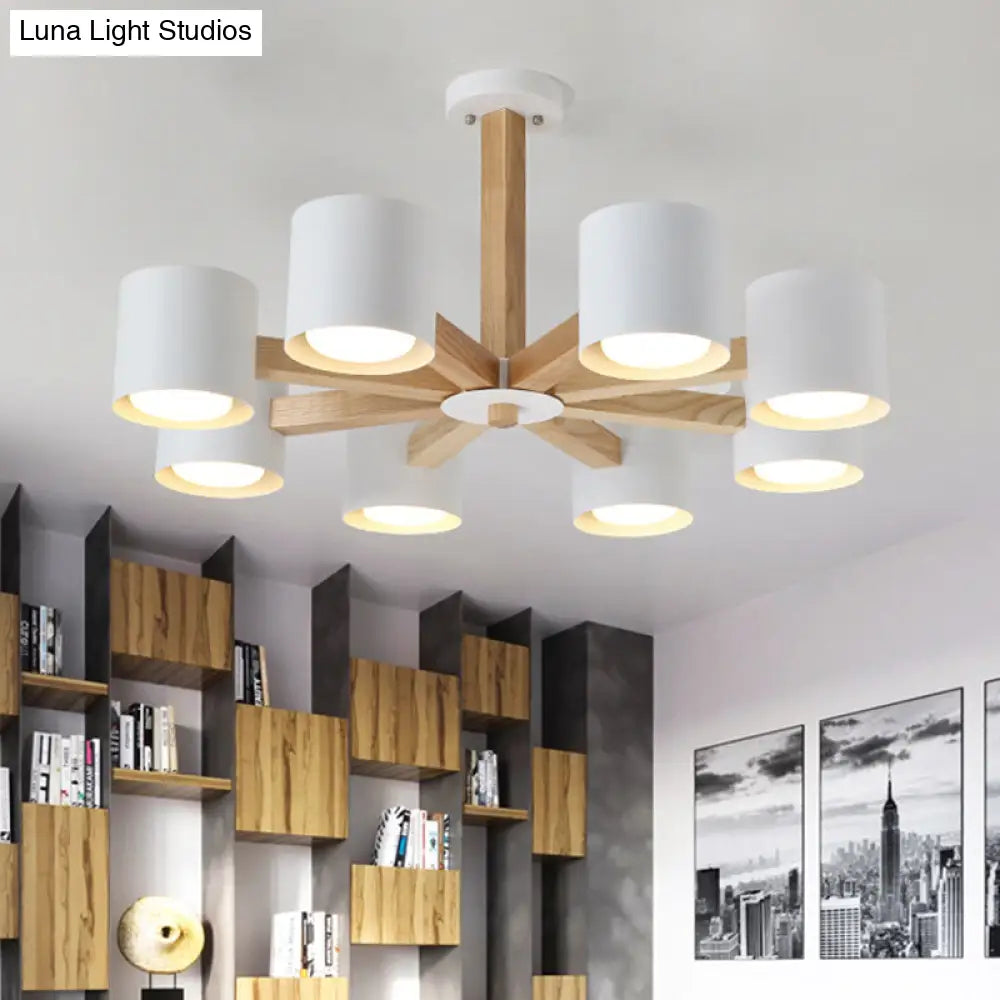 Wood & Iron Nordic Pendant Light with Drum Shade for Study Room in Black/White