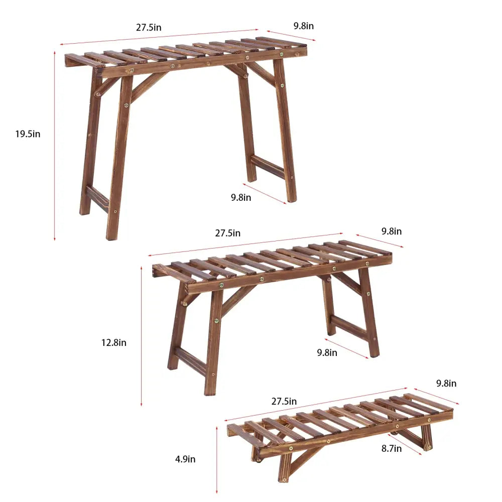 Decorbites 3 tier wood ladder plant stand with brown wooden folding slatted top and angled legs wood plant shelf