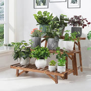 Decorbites™ 3 tier wood ladder shelf plant stand with two-tiered slatted shelves and gold-toned hardware