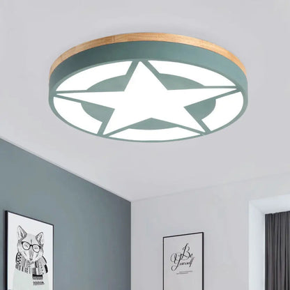 DecorBites™ DecorBites™ Wood LED Star Flush Mount Ceiling Light with Acrylic Shade for Boys Bedroom – Modern Style