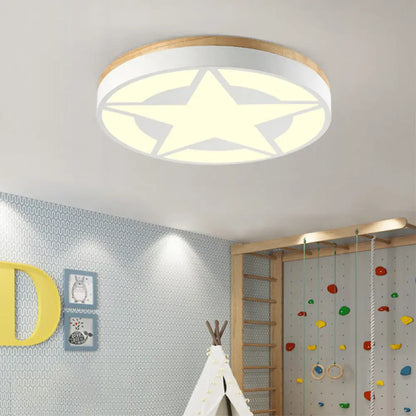 DecorBites™ DecorBites™ Wood LED Star Flush Mount Ceiling Light with Acrylic Shade for Boys Bedroom – Modern Style