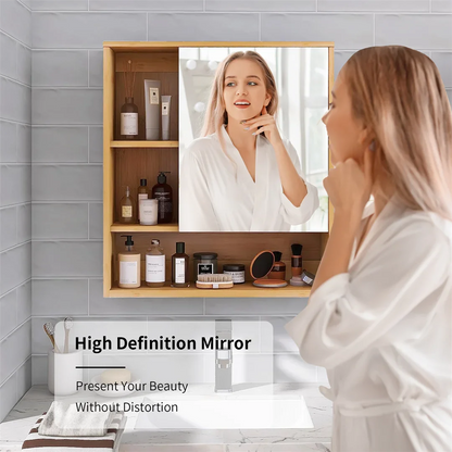 Wood Medicine Cabinet with Mirror and Storage